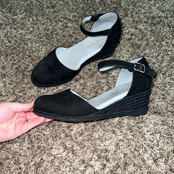 David Tate Shoes - David Tate Black Velcro Strap Wedge Size 7